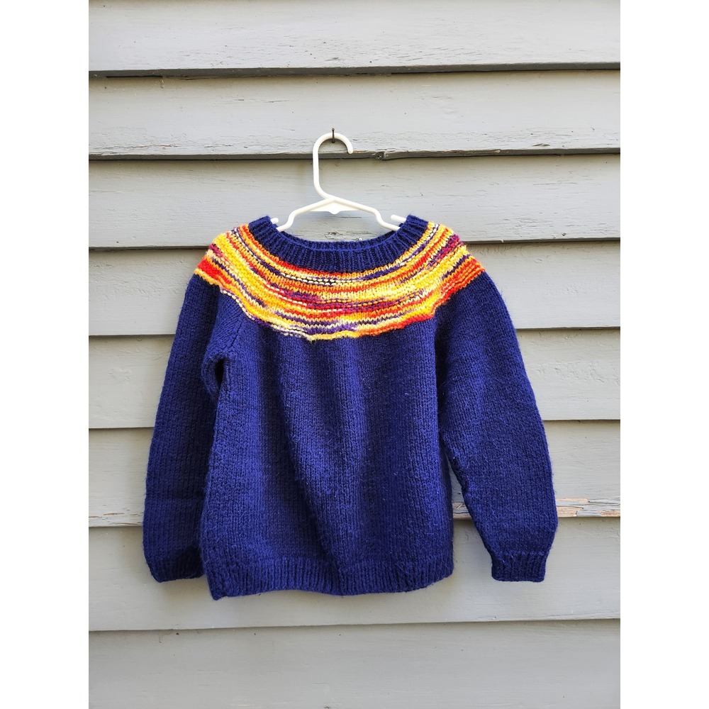 Handmade Sweater Navy Blue Fair Isle Yoke Knit Vintage Kids Size 6/7